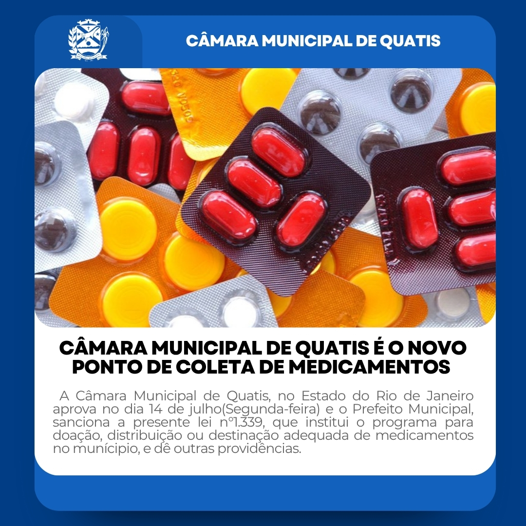 📢 Lei nº 1.339/2025 institui o Programa Farmácia Solidária em Quatis