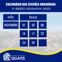 Calendário das Sessões Ordinárias - Novembro 2022