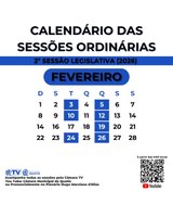 Calendário do mês de fevereiro de 2026