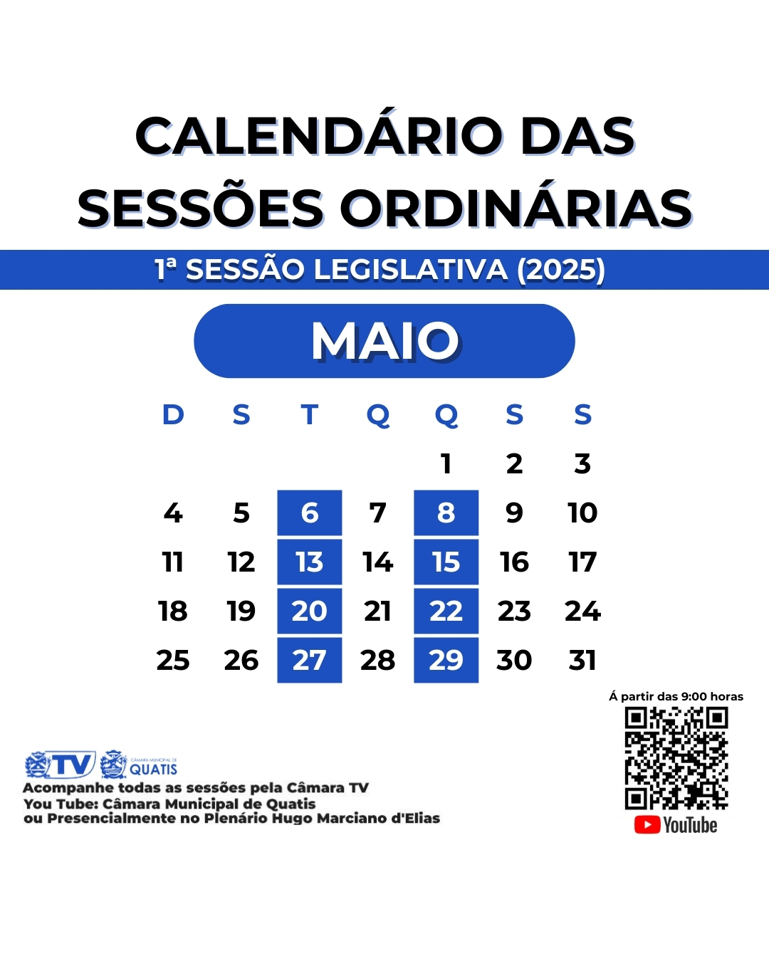Calendário do mês de Maio 
